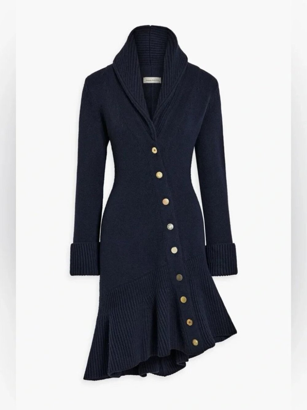 NWT Alexander McQueen Navy Wool Sweater Dress Asymmetric Mismatch Buttons XXS